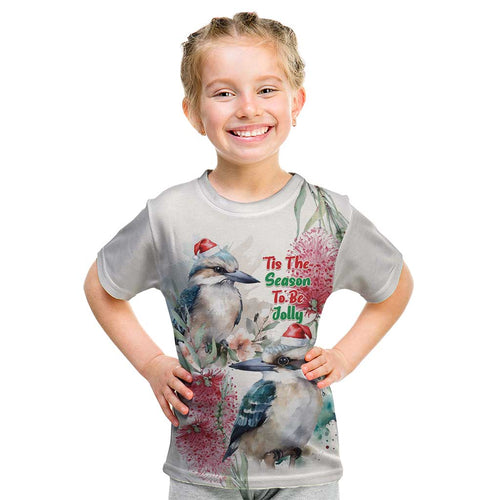 Australia Christmas Kid T Shirt Jolly Kookaburra Bottlebrush Watercolor - Aussie Hoodie