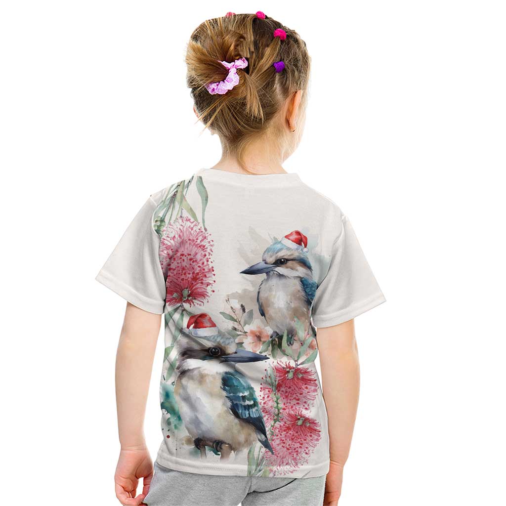 Australia Christmas Kid T Shirt Jolly Kookaburra Bottlebrush Watercolor - Aussie Hoodie
