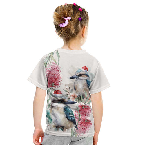 Australia Christmas Kid T Shirt Jolly Kookaburra Bottlebrush Watercolor - Aussie Hoodie