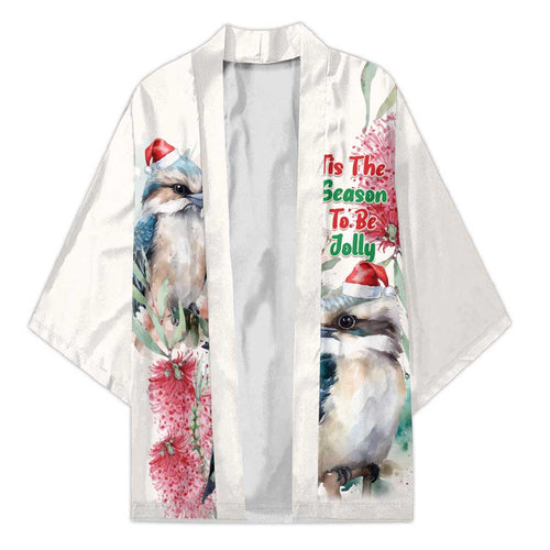 Australia Christmas Kimono Jolly Kookaburra Bottlebrush Watercolor - Aussie Hoodie