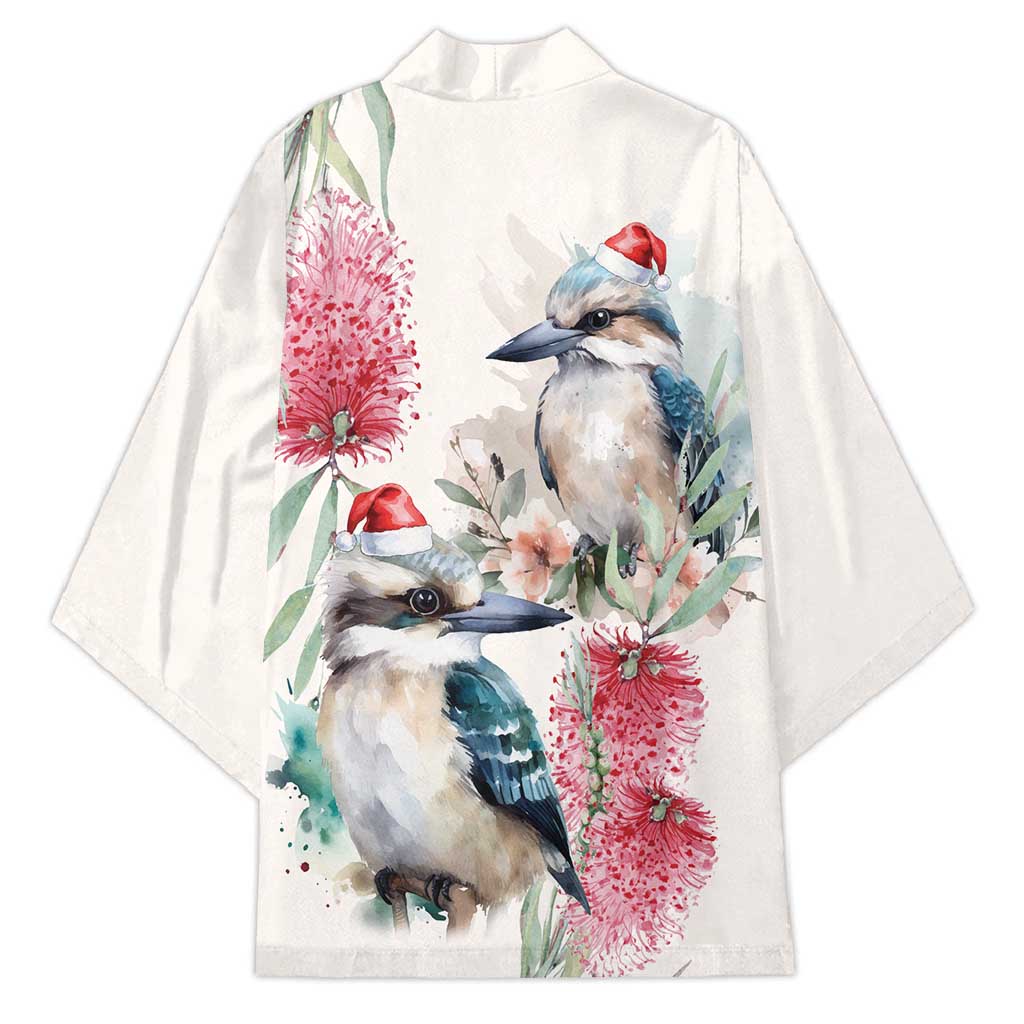 Australia Christmas Kimono Jolly Kookaburra Bottlebrush Watercolor - Aussie Hoodie