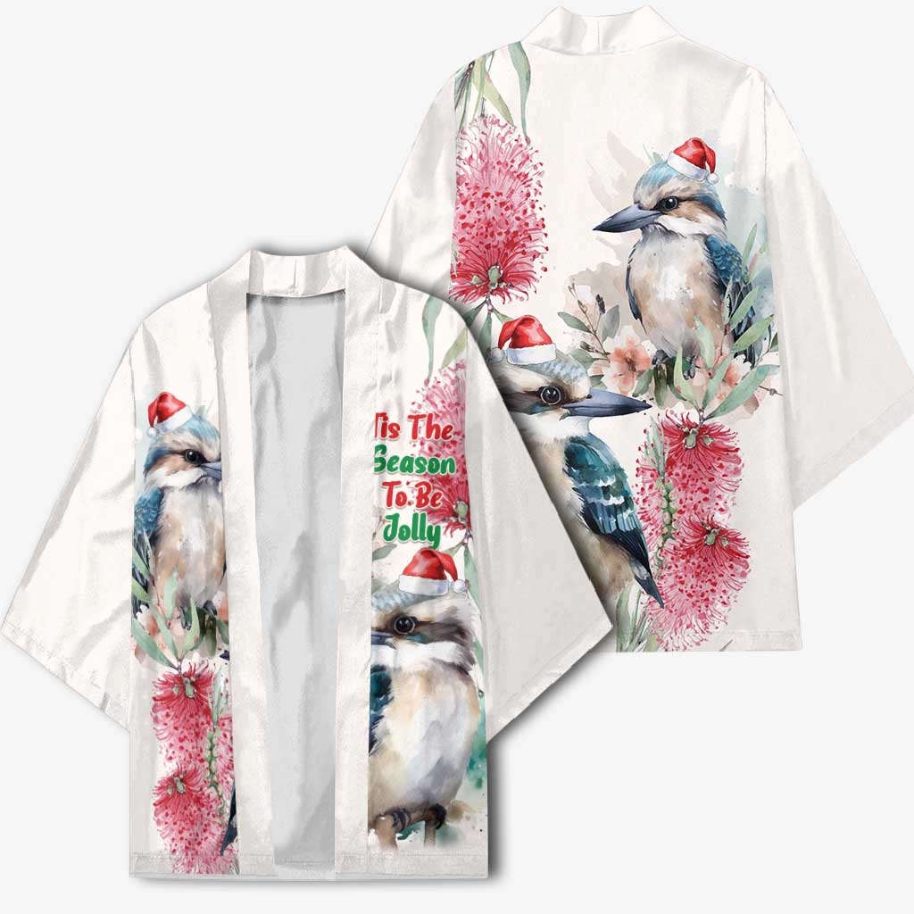 Australia Christmas Kimono Jolly Kookaburra Bottlebrush Watercolor - Aussie Hoodie