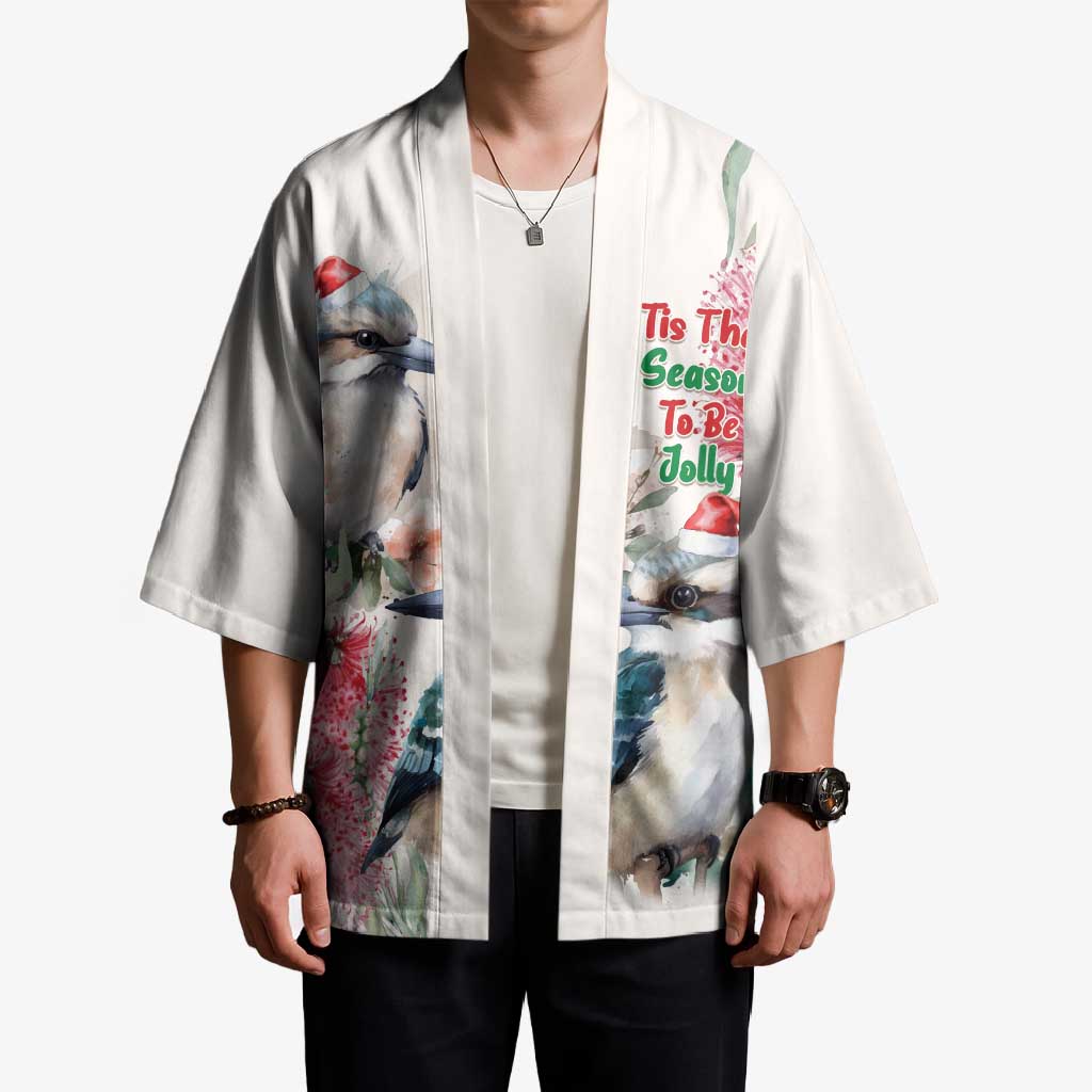 Australia Christmas Kimono Jolly Kookaburra Bottlebrush Watercolor - Aussie Hoodie
