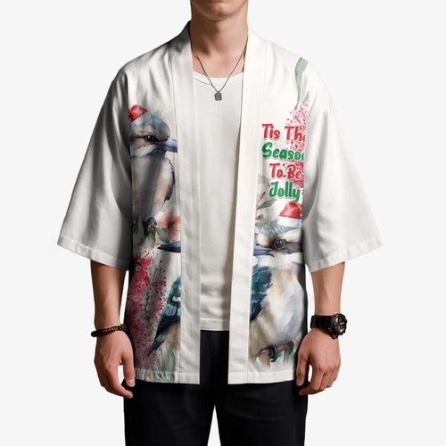 Australia Christmas Kimono Jolly Kookaburra Bottlebrush Watercolor - Aussie Hoodie