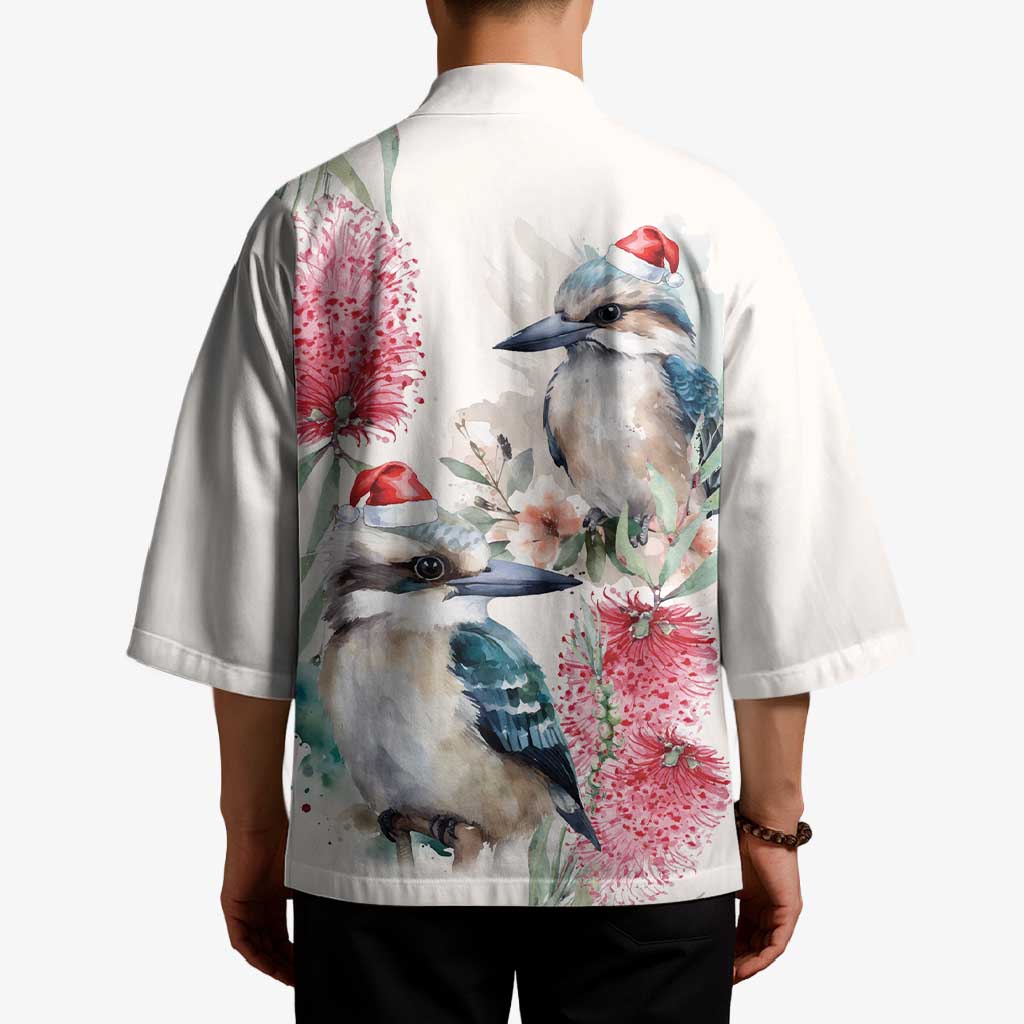 Australia Christmas Kimono Jolly Kookaburra Bottlebrush Watercolor - Aussie Hoodie