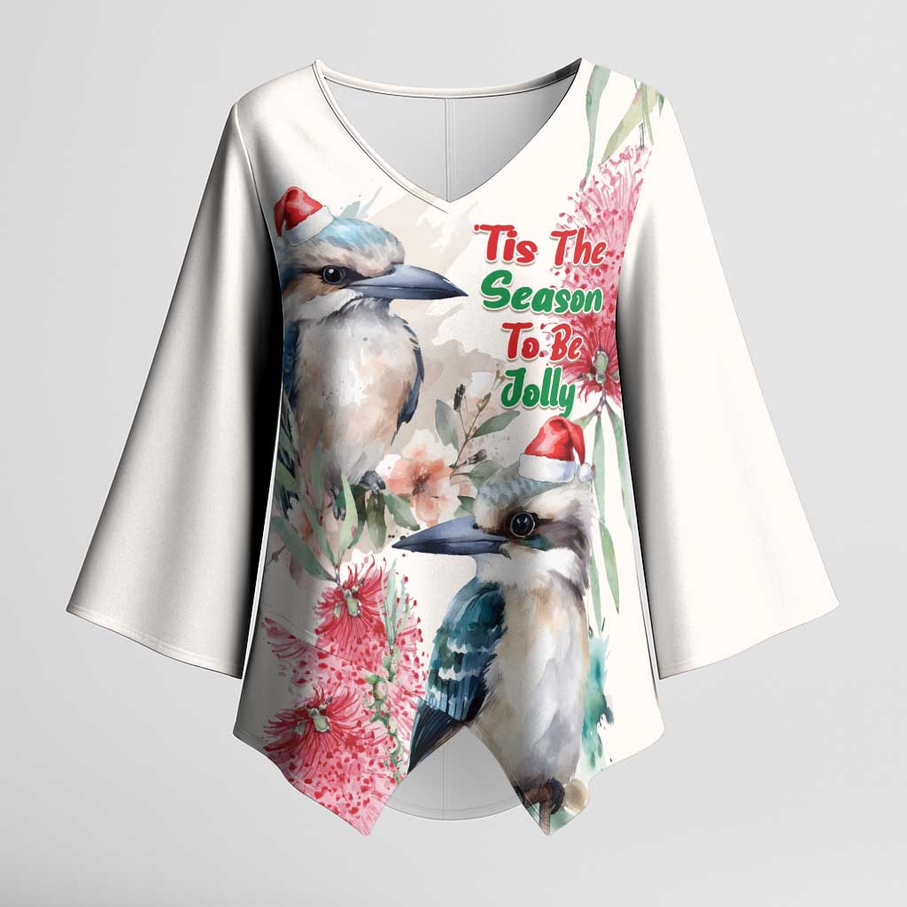 Australia Christmas Kimono Sleeve Blouse Jolly Kookaburra Bottlebrush Watercolor - Aussie Hoodie