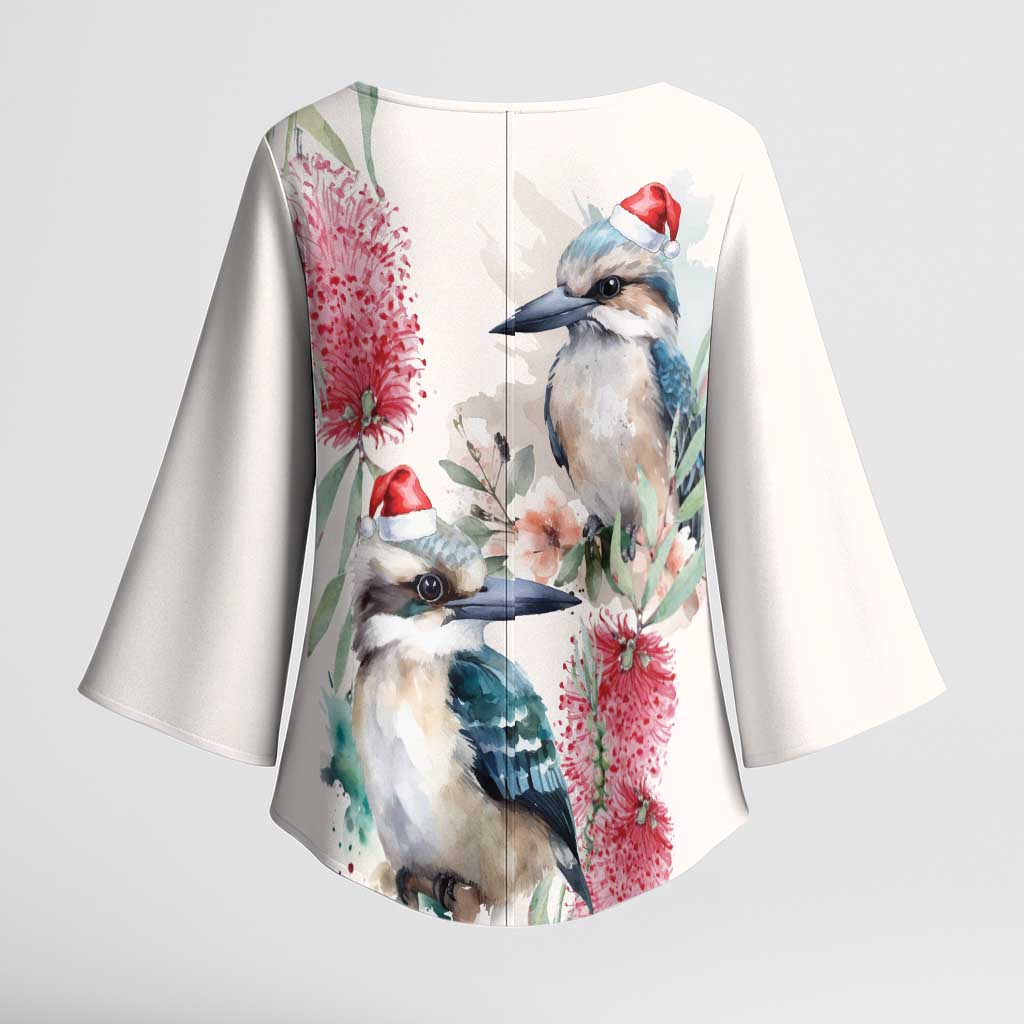 Australia Christmas Kimono Sleeve Blouse Jolly Kookaburra Bottlebrush Watercolor - Aussie Hoodie