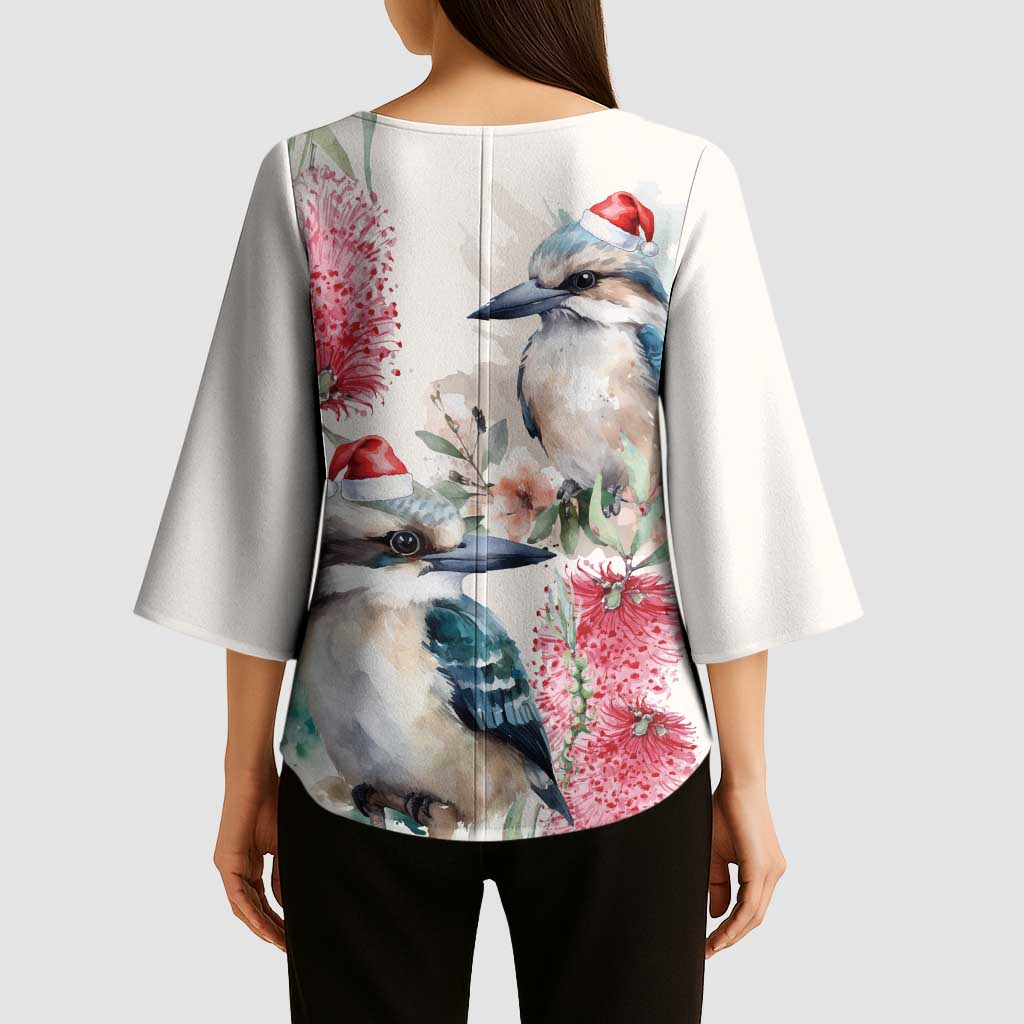 Australia Christmas Kimono Sleeve Blouse Jolly Kookaburra Bottlebrush Watercolor - Aussie Hoodie