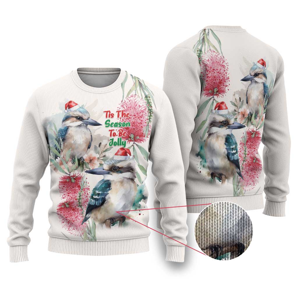 Australia Christmas Ugly Christmas Sweater Jolly Kookaburra Bottlebrush Watercolor - Aussie Hoodie