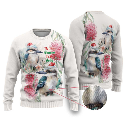 Australia Christmas Ugly Christmas Sweater Jolly Kookaburra Bottlebrush Watercolor - Aussie Hoodie