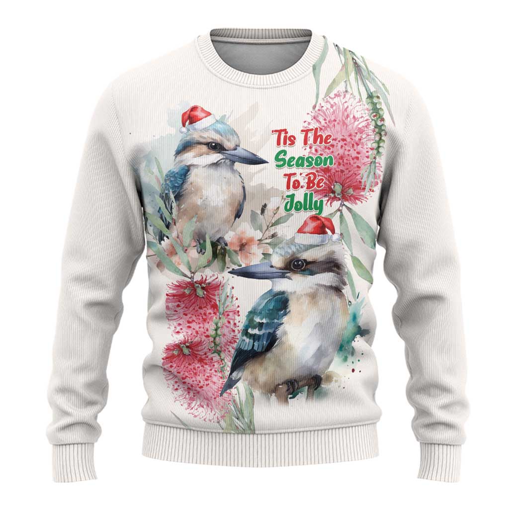 Australia Christmas Ugly Christmas Sweater Jolly Kookaburra Bottlebrush Watercolor - Aussie Hoodie