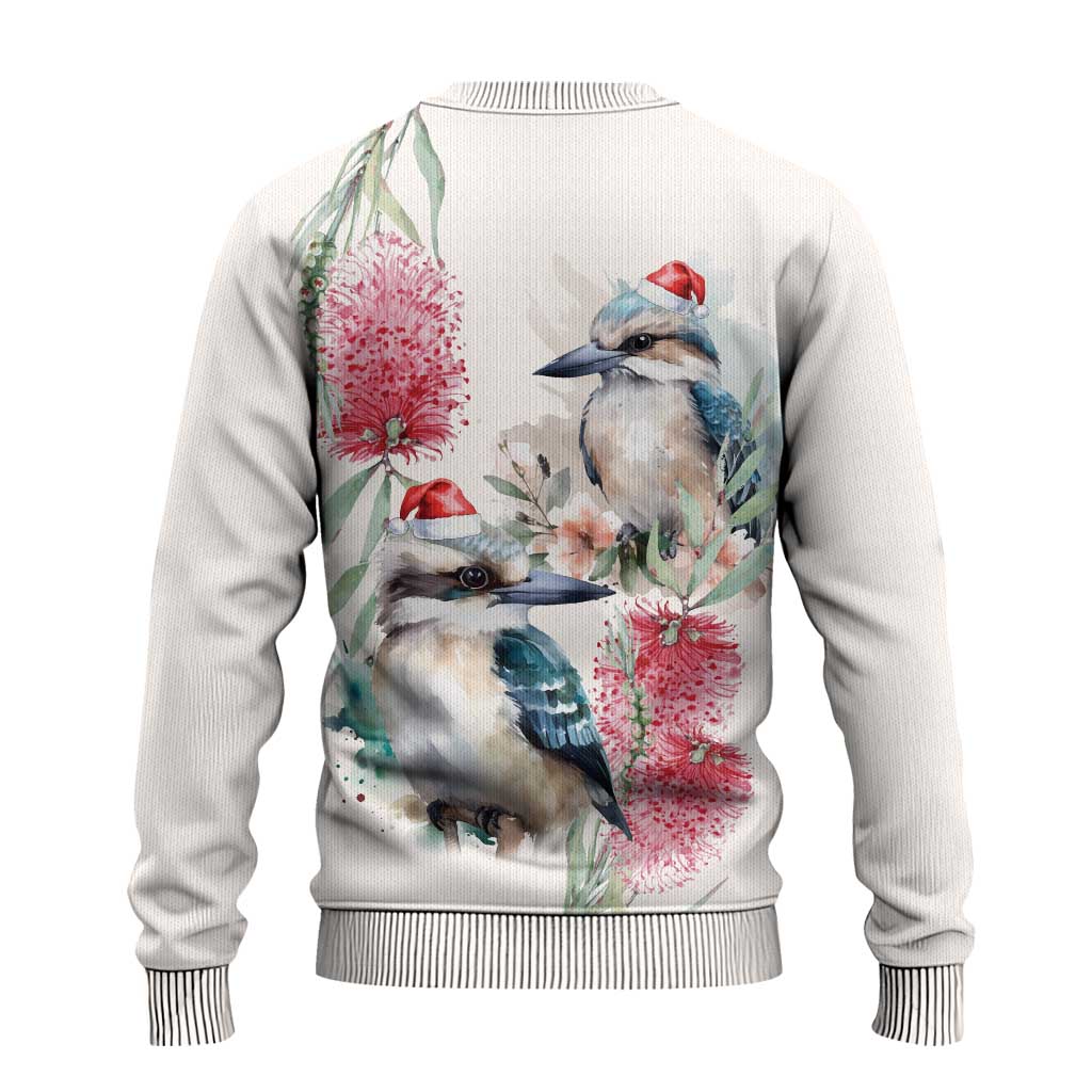 Australia Christmas Ugly Christmas Sweater Jolly Kookaburra Bottlebrush Watercolor - Aussie Hoodie