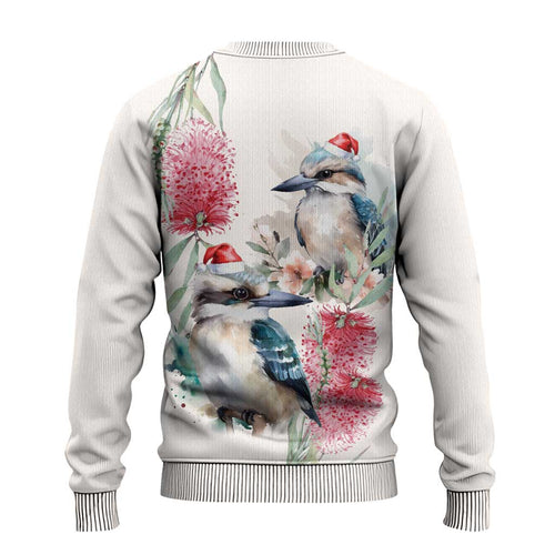 Australia Christmas Ugly Christmas Sweater Jolly Kookaburra Bottlebrush Watercolor - Aussie Hoodie
