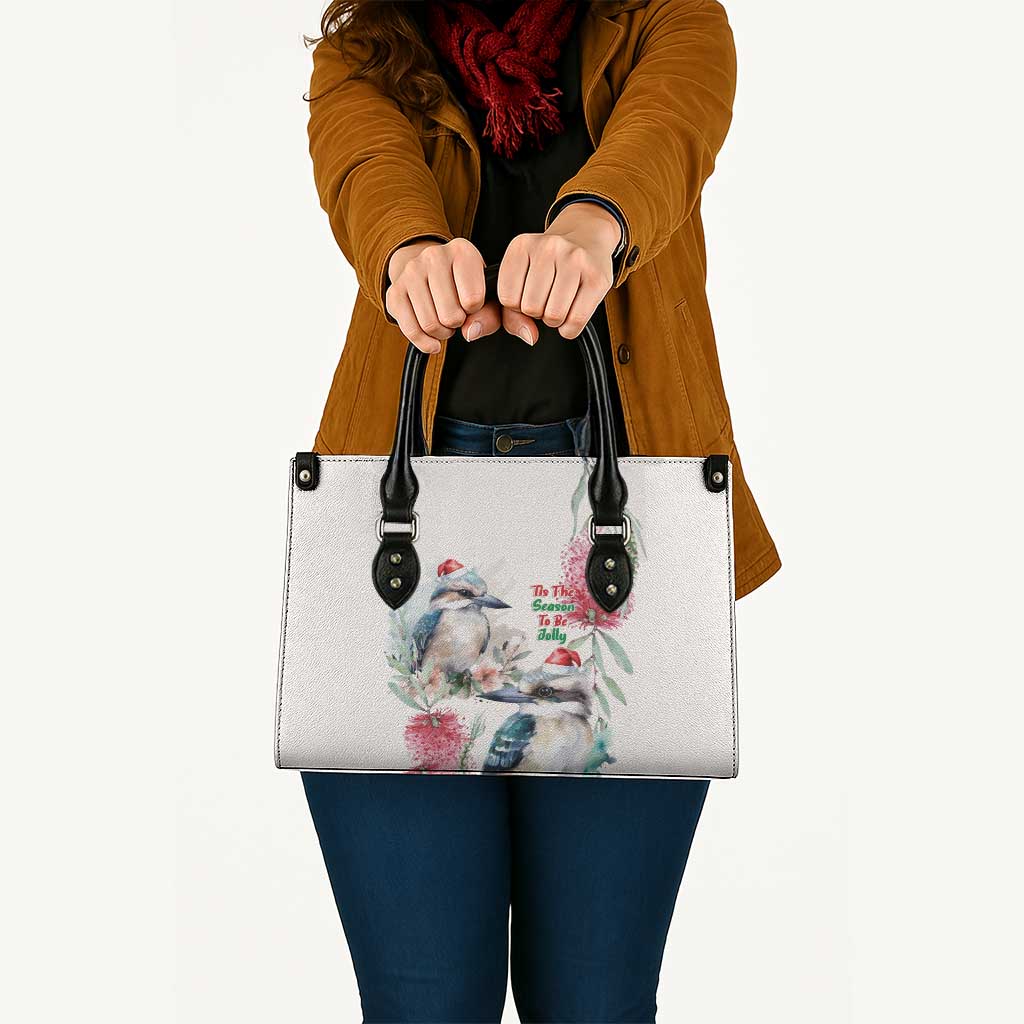 Australia Christmas Leather Bag Jolly Kookaburra Bottlebrush Watercolor - Aussie Hoodie