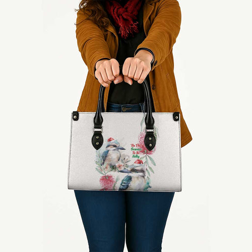 Australia Christmas Leather Bag Jolly Kookaburra Bottlebrush Watercolor - Aussie Hoodie