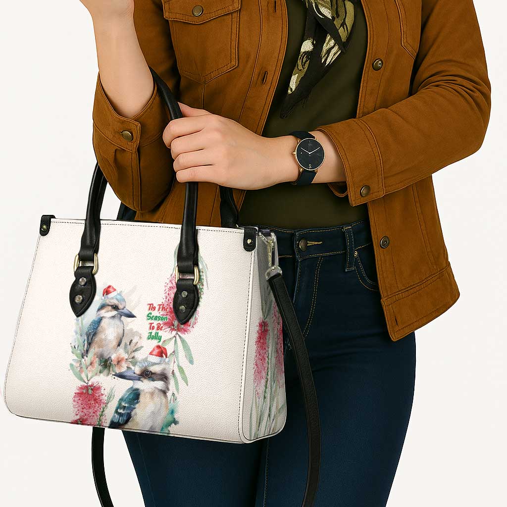 Australia Christmas Leather Bag Jolly Kookaburra Bottlebrush Watercolor - Aussie Hoodie