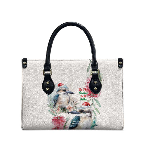 Australia Christmas Leather Bag Jolly Kookaburra Bottlebrush Watercolor - Aussie Hoodie