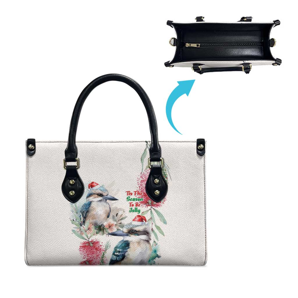 Australia Christmas Leather Bag Jolly Kookaburra Bottlebrush Watercolor - Aussie Hoodie