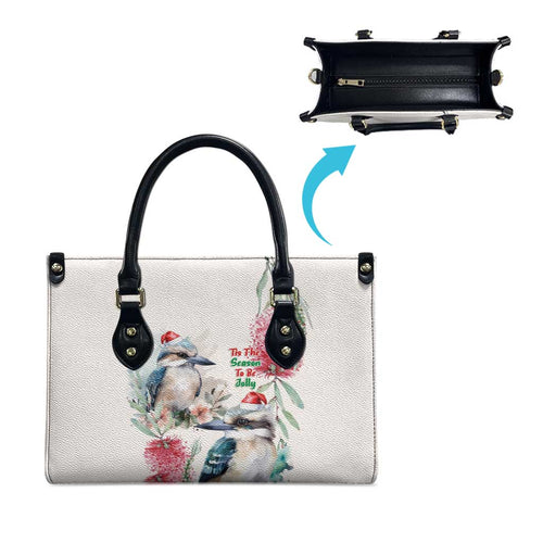 Australia Christmas Leather Bag Jolly Kookaburra Bottlebrush Watercolor - Aussie Hoodie
