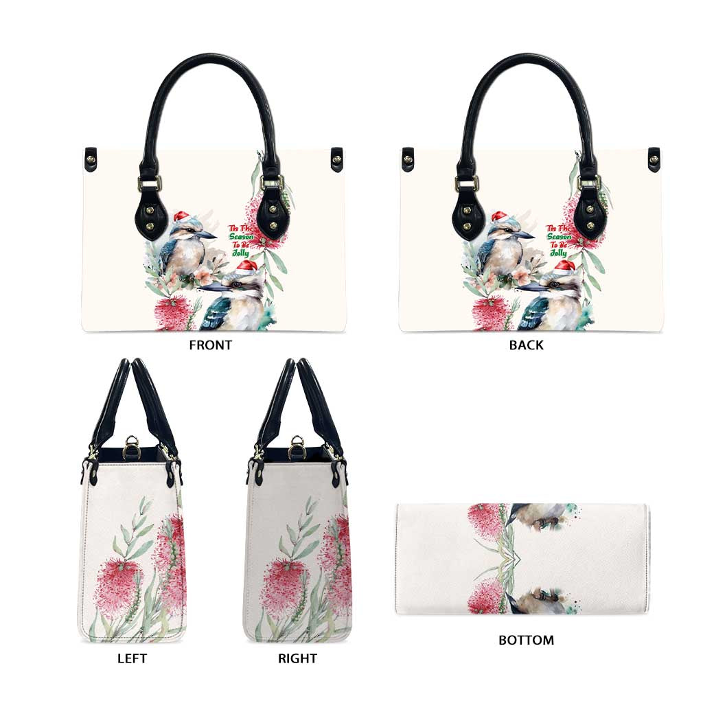 Australia Christmas Leather Bag Jolly Kookaburra Bottlebrush Watercolor - Aussie Hoodie