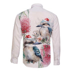 Australia Christmas Long Sleeve Button Shirt Jolly Kookaburra Bottlebrush Watercolor - Aussie Hoodie