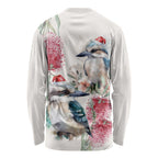 Australia Christmas Long Sleeve Shirt Jolly Kookaburra Bottlebrush Watercolor - Aussie Hoodie