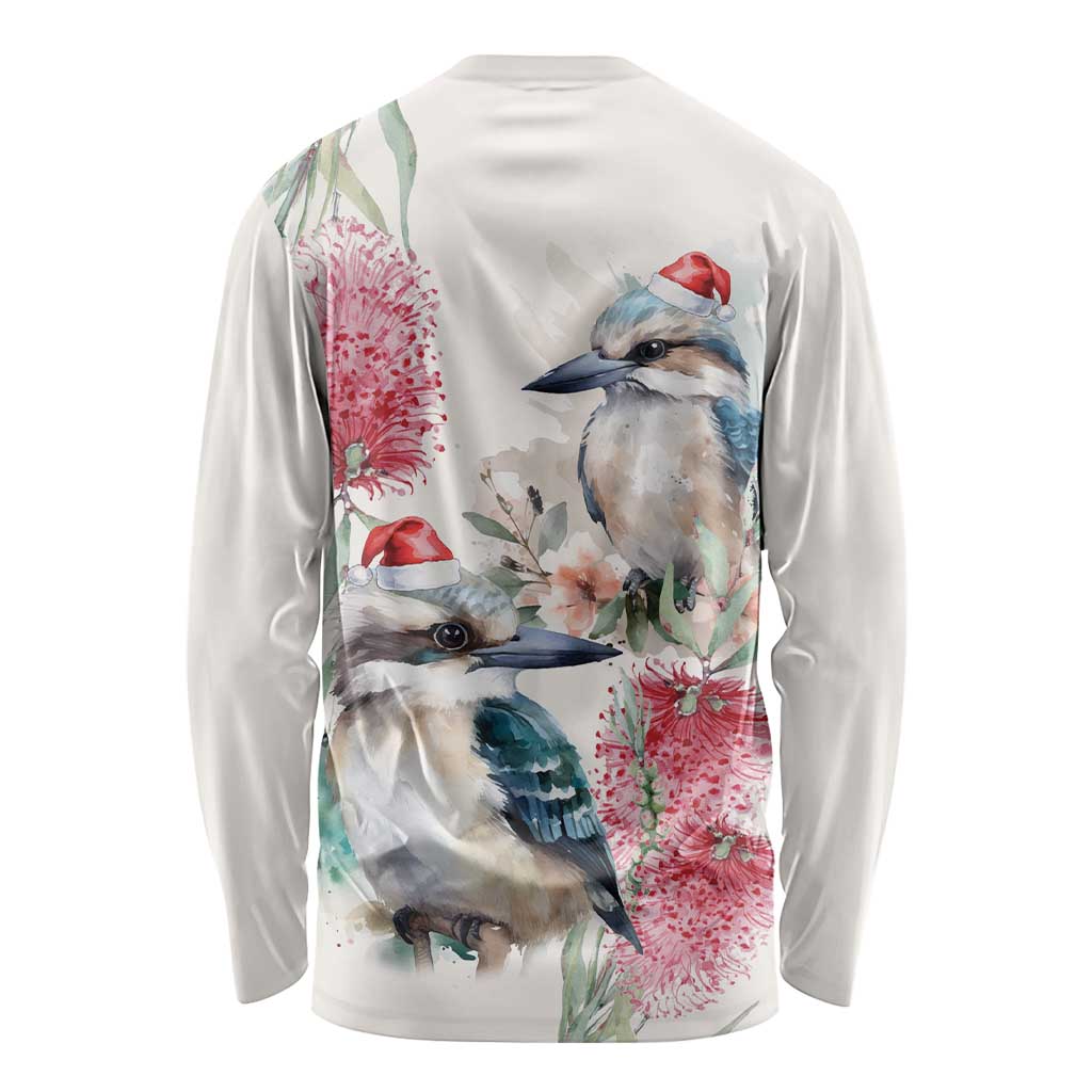 Australia Christmas Long Sleeve Shirt Jolly Kookaburra Bottlebrush Watercolor - Aussie Hoodie
