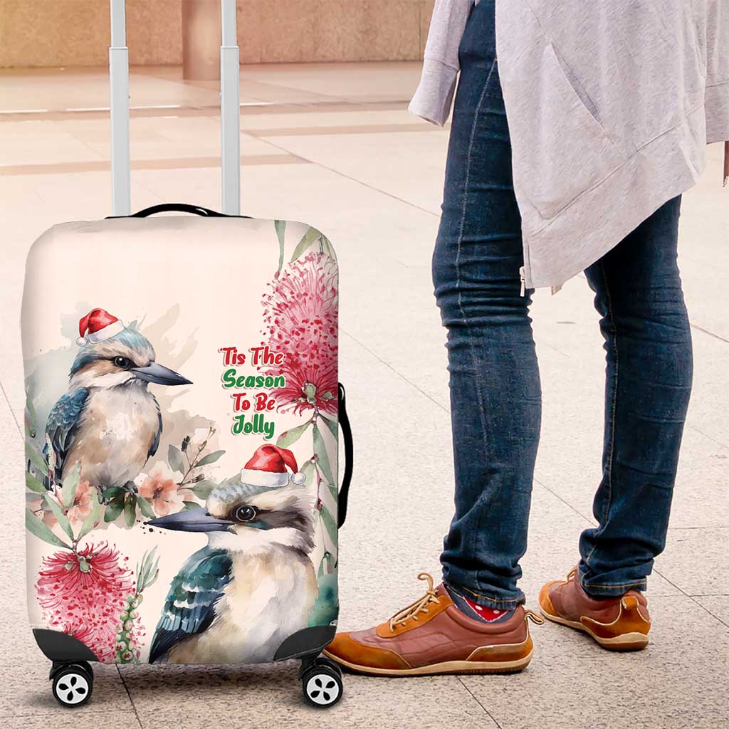Australia Christmas Luggage Cover Jolly Kookaburra Bottlebrush Watercolor - Aussie Hoodie