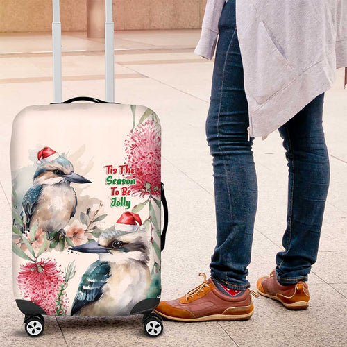 Australia Christmas Luggage Cover Jolly Kookaburra Bottlebrush Watercolor - Aussie Hoodie