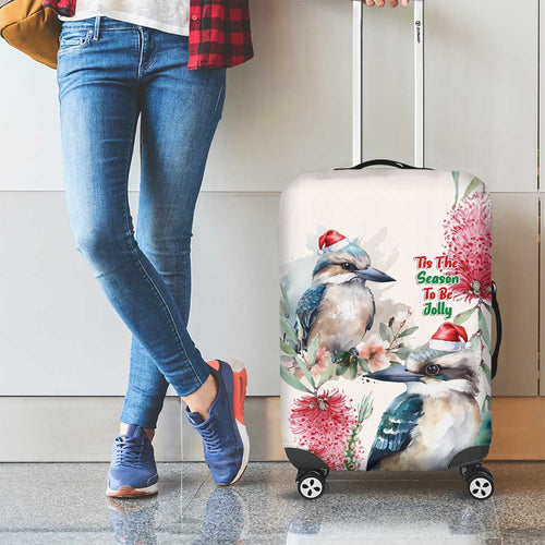Australia Christmas Luggage Cover Jolly Kookaburra Bottlebrush Watercolor - Aussie Hoodie