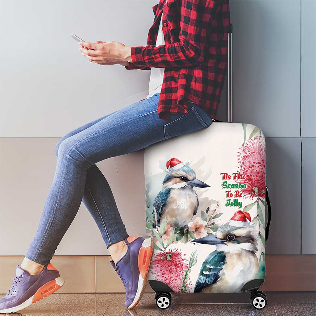Australia Christmas Luggage Cover Jolly Kookaburra Bottlebrush Watercolor - Aussie Hoodie
