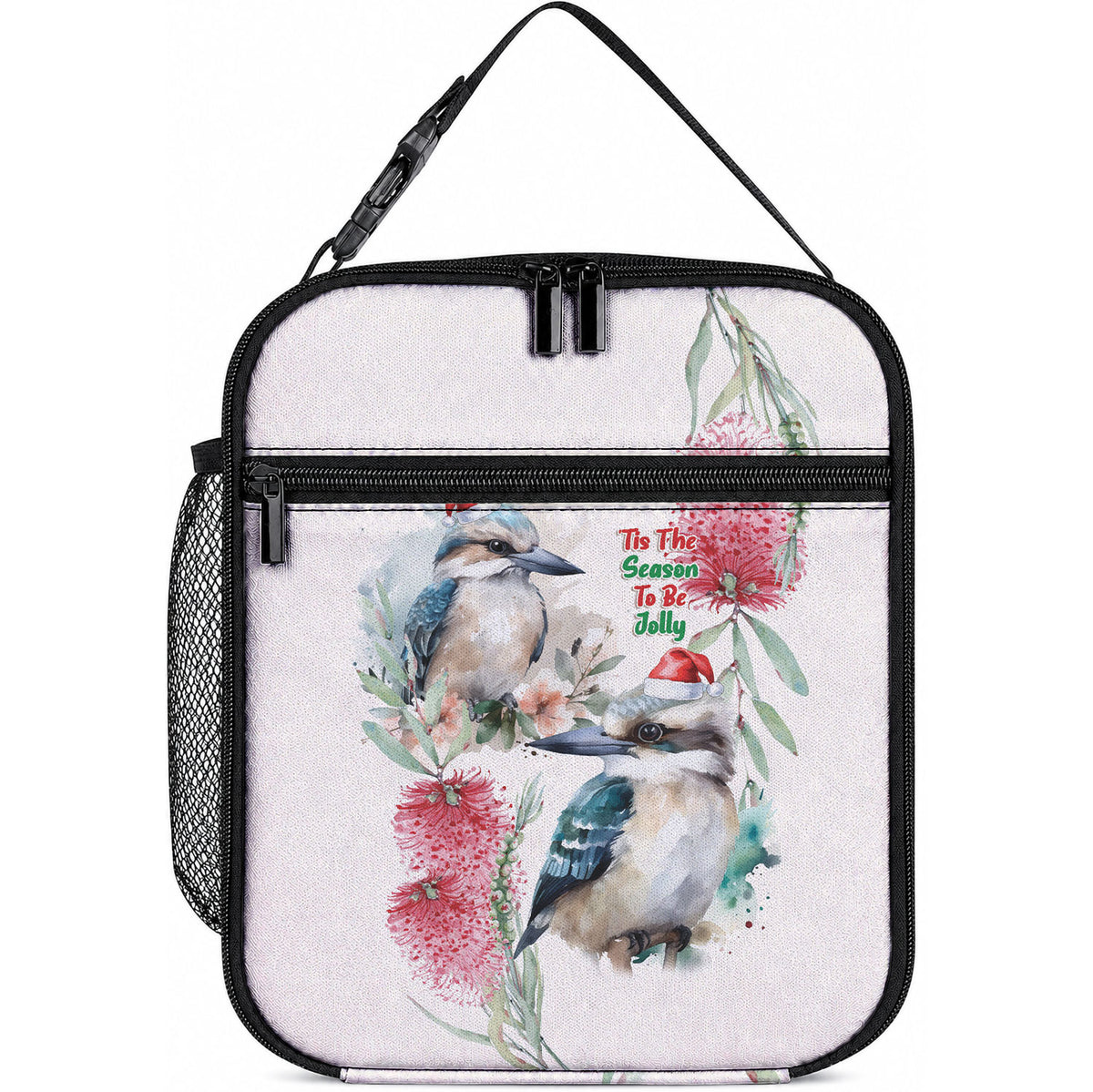 Australia Christmas Lunch Bag Jolly Kookaburra Bottlebrush Watercolor