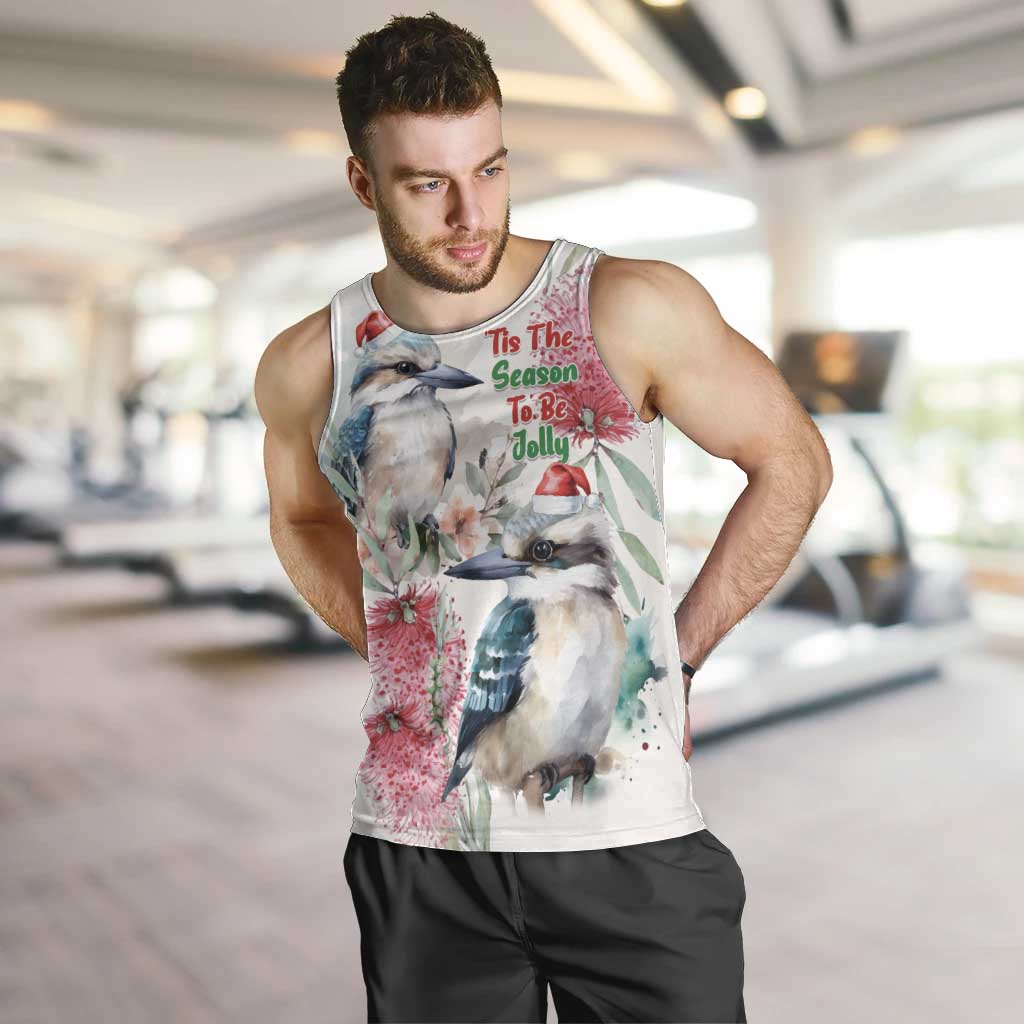 Australia Christmas Men Tank Top Jolly Kookaburra Bottlebrush Watercolor - Aussie Hoodie