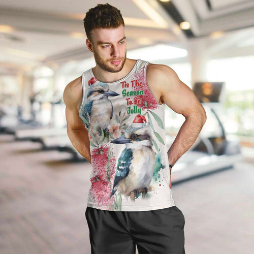 Australia Christmas Men Tank Top Jolly Kookaburra Bottlebrush Watercolor - Aussie Hoodie