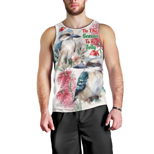 Australia Christmas Men Tank Top Jolly Kookaburra Bottlebrush Watercolor - Aussie Hoodie