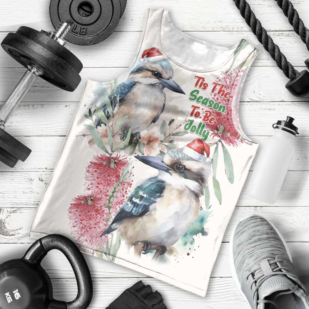 Australia Christmas Men Tank Top Jolly Kookaburra Bottlebrush Watercolor - Aussie Hoodie