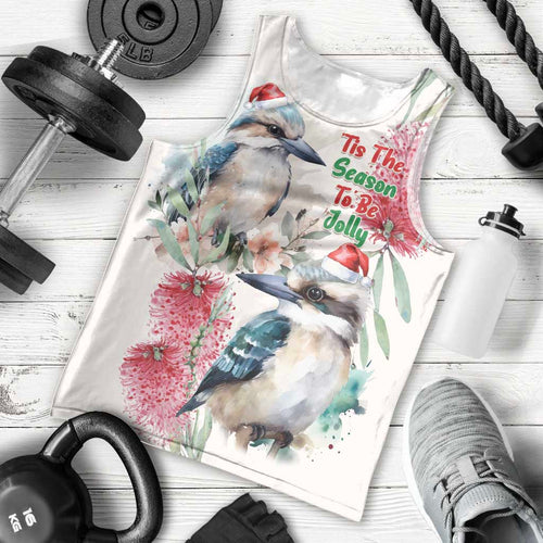 Australia Christmas Men Tank Top Jolly Kookaburra Bottlebrush Watercolor - Aussie Hoodie