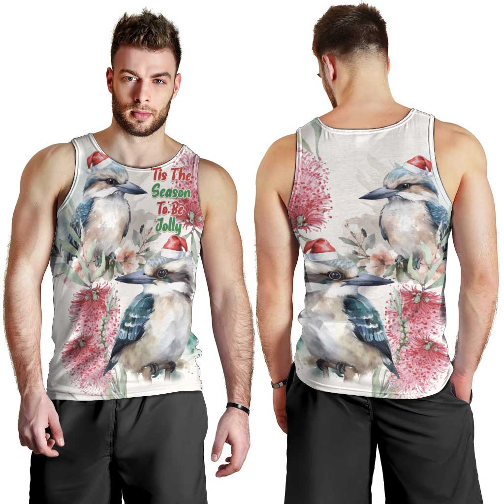 Australia Christmas Men Tank Top Jolly Kookaburra Bottlebrush Watercolor - Aussie Hoodie