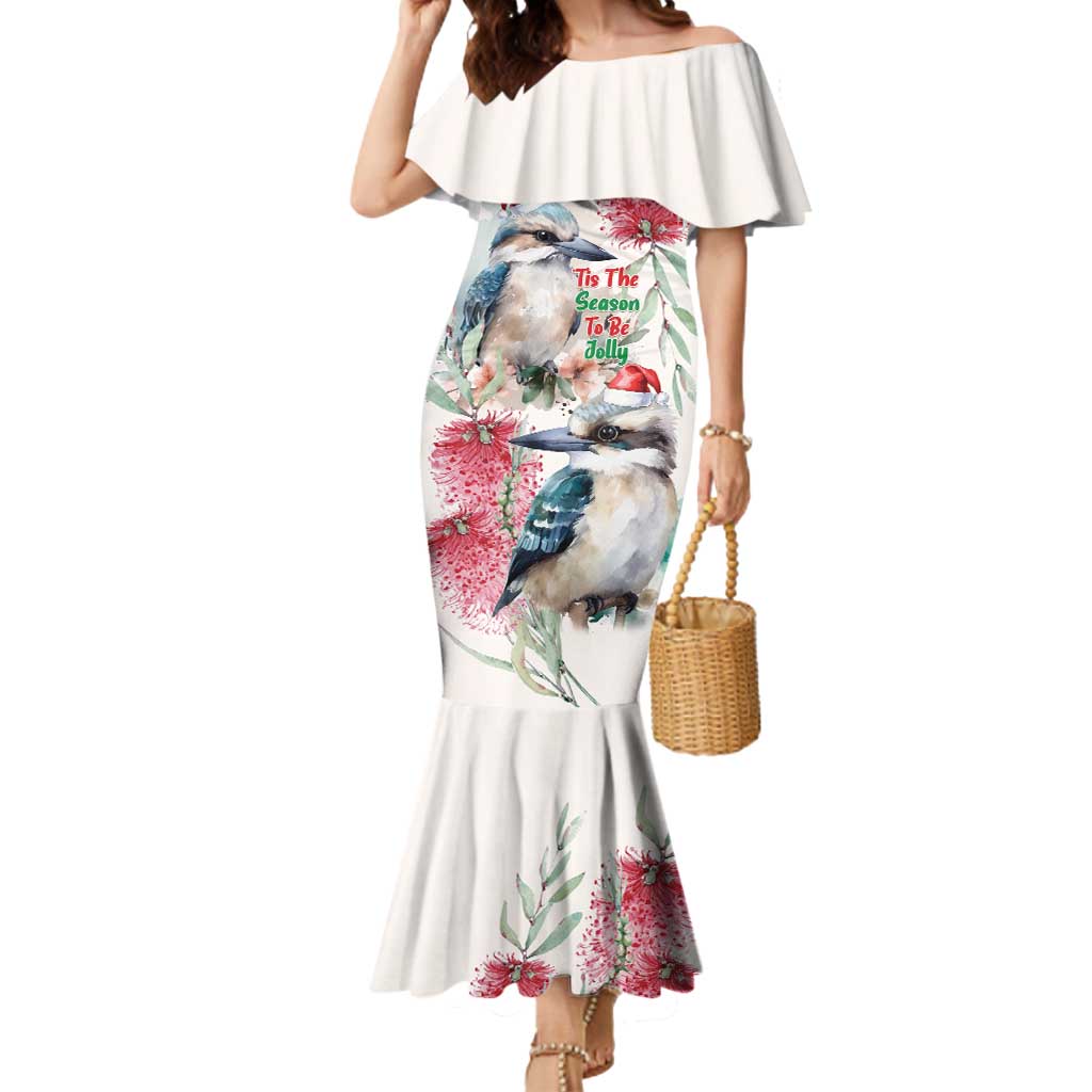 Australia Christmas Mermaid Dress Jolly Kookaburra Bottlebrush Watercolor - Aussie Hoodie