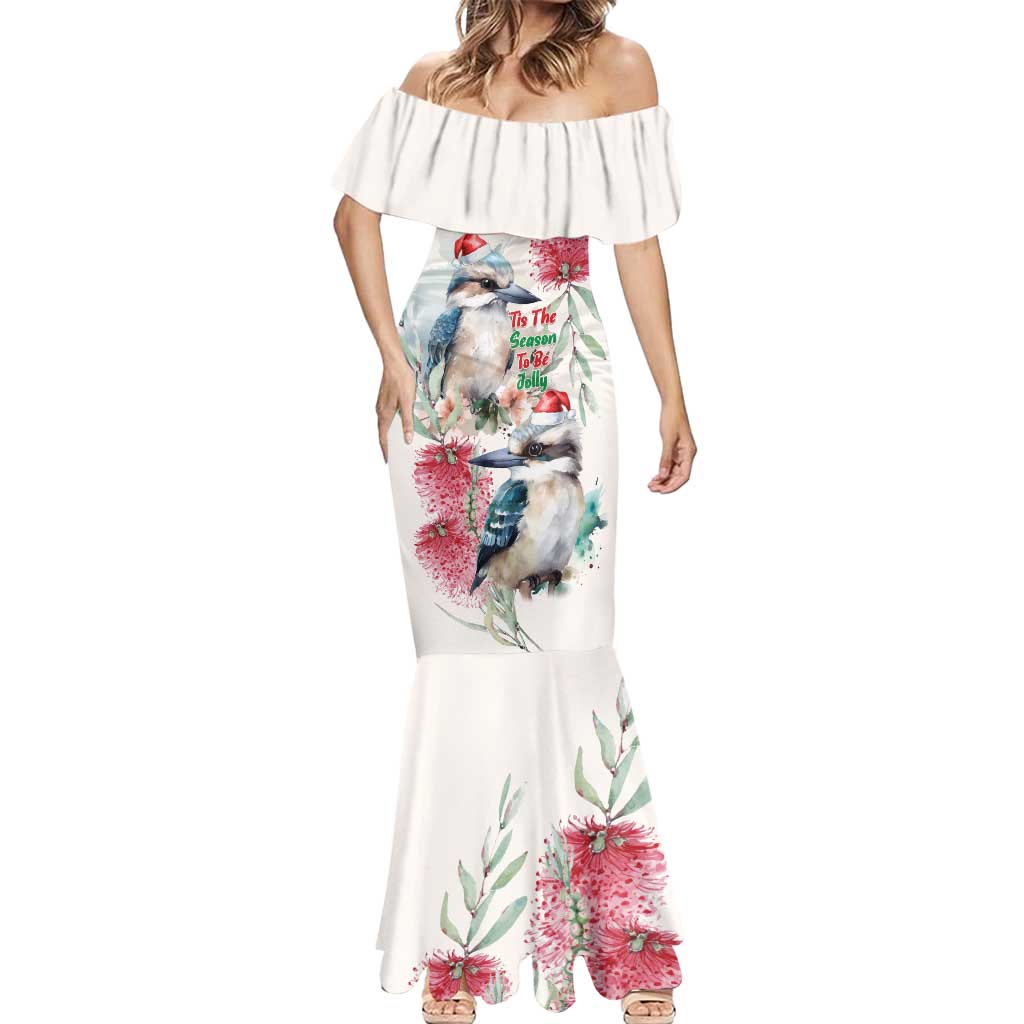 Australia Christmas Mermaid Dress Jolly Kookaburra Bottlebrush Watercolor - Aussie Hoodie