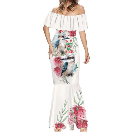 Australia Christmas Mermaid Dress Jolly Kookaburra Bottlebrush Watercolor - Aussie Hoodie