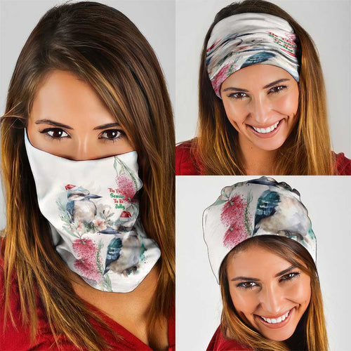 Australia Christmas Neck Gaiter Jolly Kookaburra Bottlebrush Watercolor - Aussie Hoodie