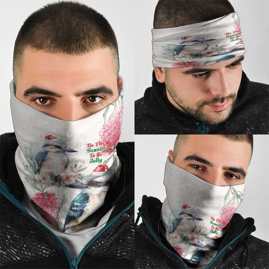 Australia Christmas Neck Gaiter Jolly Kookaburra Bottlebrush Watercolor - Aussie Hoodie