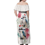 Australia Christmas Off Shoulder Maxi Dress Jolly Kookaburra Bottlebrush Watercolor - Aussie Hoodie