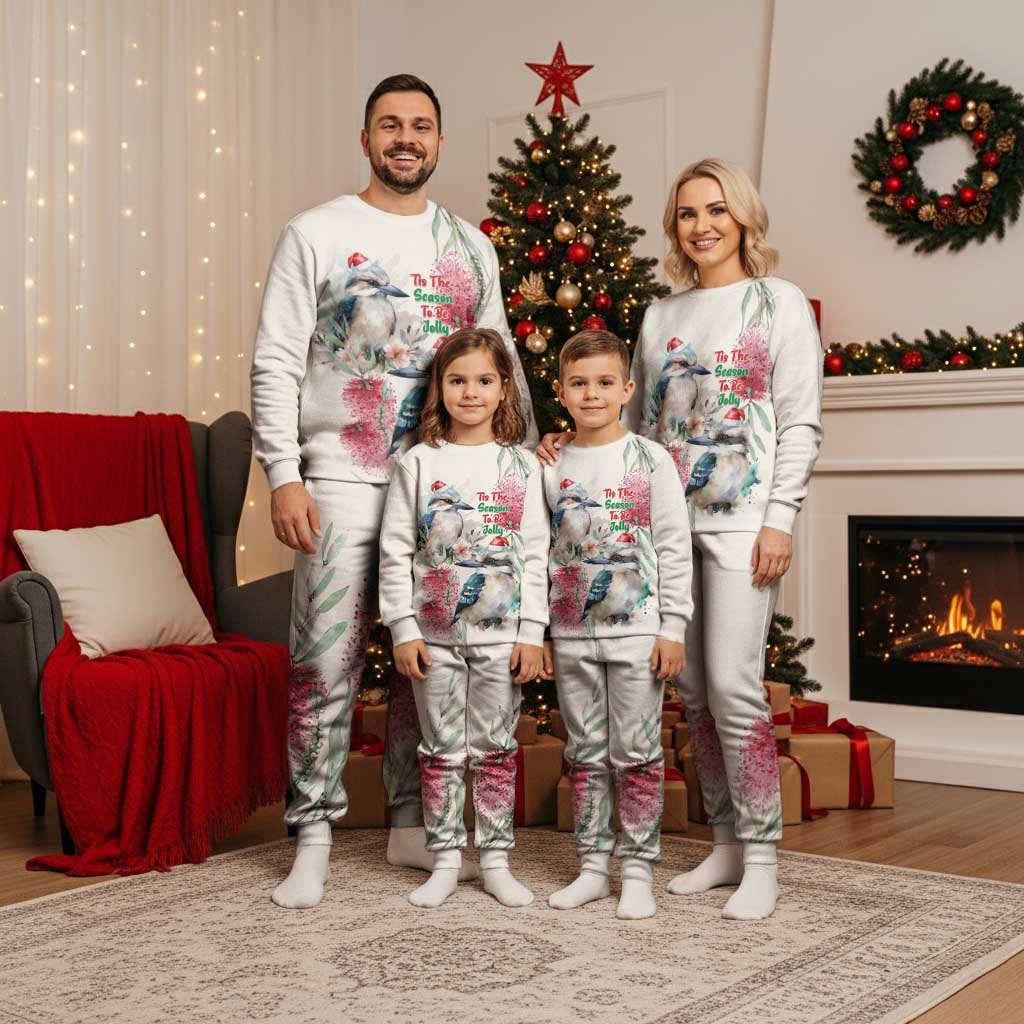 Australia Christmas Pajama Set Jolly Kookaburra Bottlebrush Watercolor - Aussie Hoodie