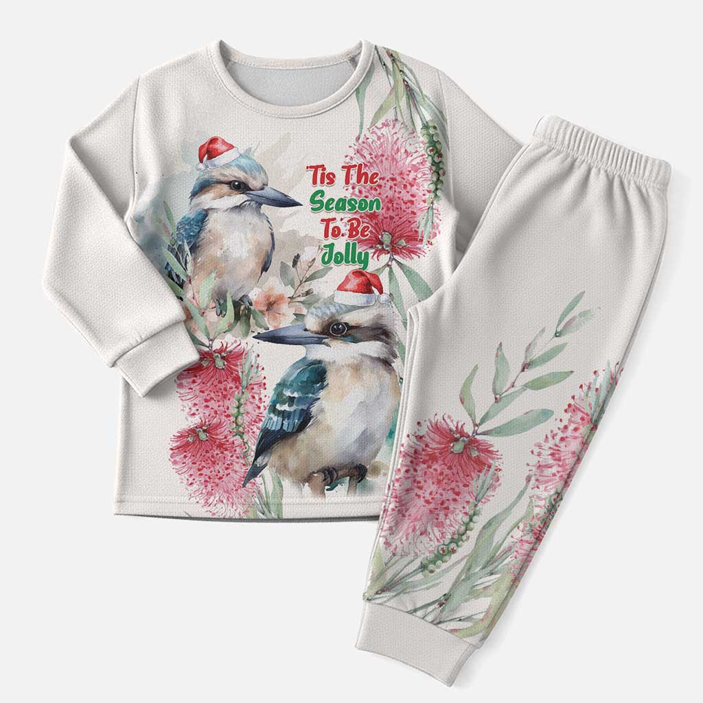 Australia Christmas Pajama Set Jolly Kookaburra Bottlebrush Watercolor - Aussie Hoodie