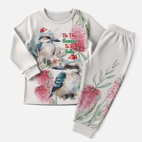 Australia Christmas Pajama Set Jolly Kookaburra Bottlebrush Watercolor - Aussie Hoodie