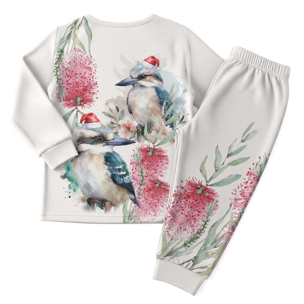 Australia Christmas Pajama Set Jolly Kookaburra Bottlebrush Watercolor - Aussie Hoodie