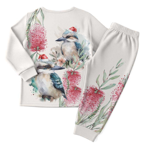 Australia Christmas Pajama Set Jolly Kookaburra Bottlebrush Watercolor - Aussie Hoodie