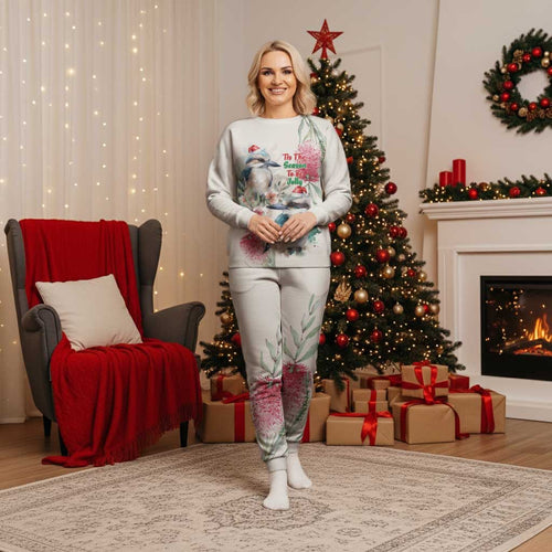 Australia Christmas Pajama Set Jolly Kookaburra Bottlebrush Watercolor - Aussie Hoodie